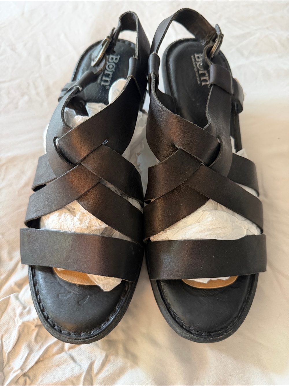 Born Black Leather Crisscross Strap Slingback Sandals